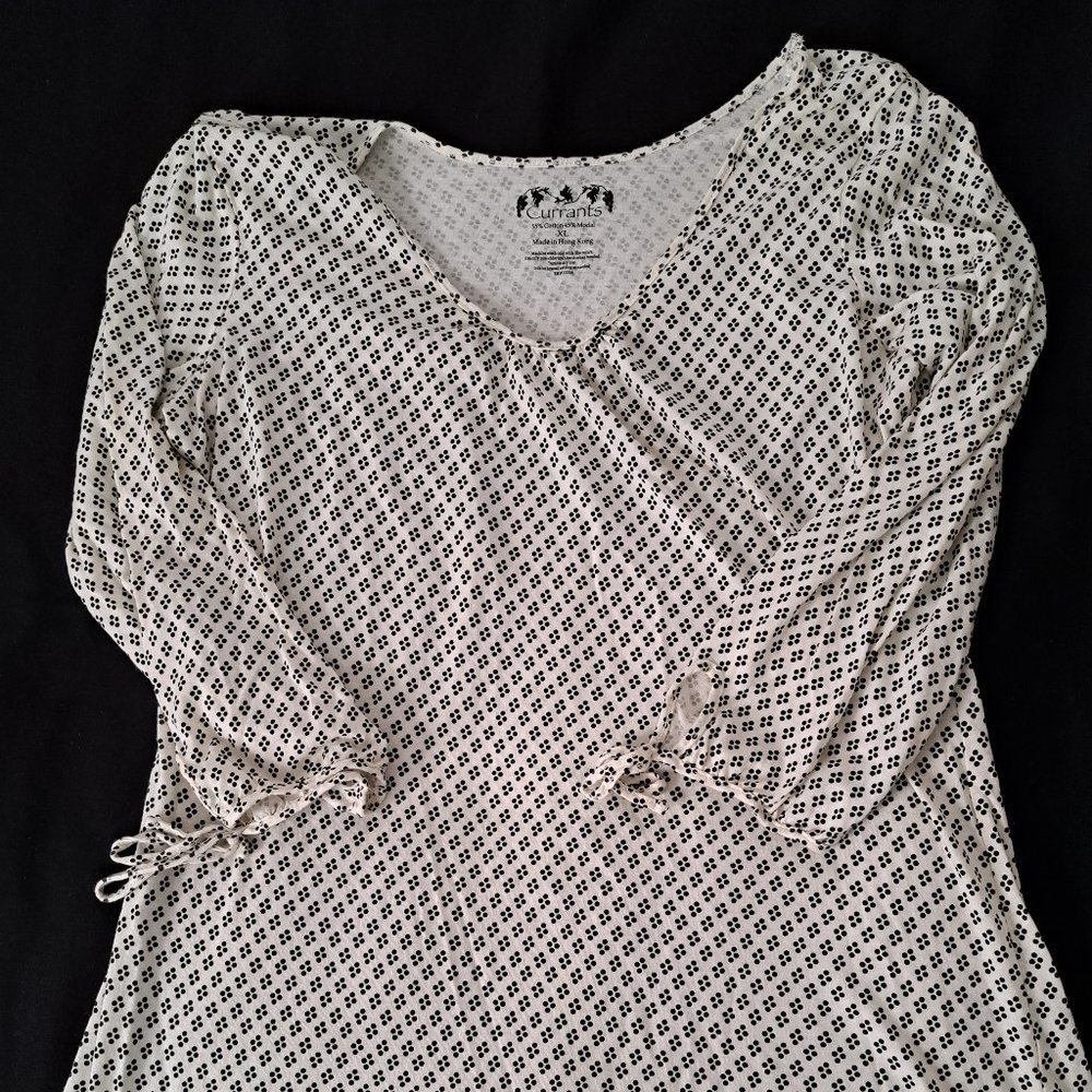 White/Cream with Black Dots Currants Cotton Blend XL Top Blouse